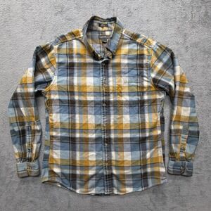 Eddie‎ Bauer Shirt Mens Medium Blue Yellow Plaid Classic Fit Flannel Cotton